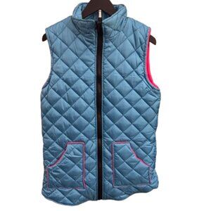 Bright Blue Quilted Puffer‎ Vest XL Pink Lined Zip Front